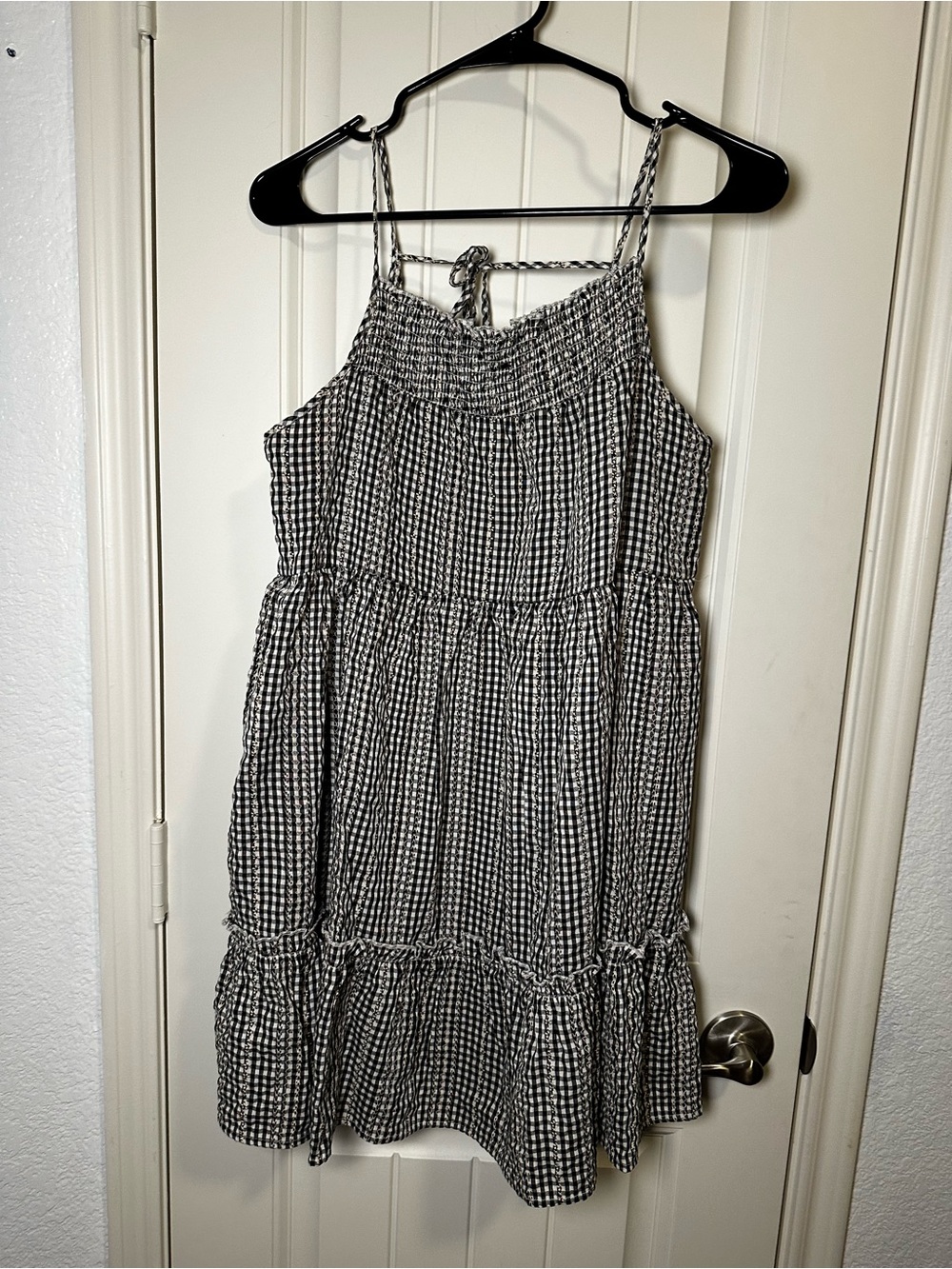 HYFVE Black and White Gingham Smocked Dress size L